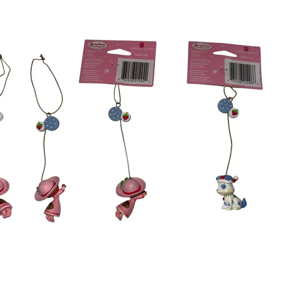 New Used Vintage Strawberry Shortcake Mini Christmas Ornaments Set 6 Holiday